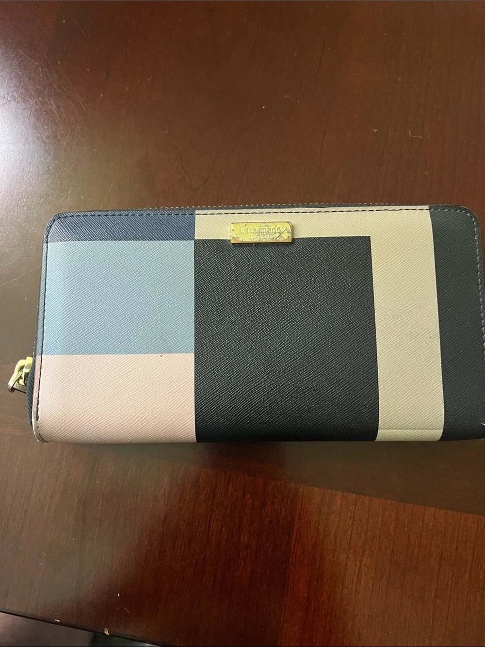 kate spade Colorblock Zip-Around Wallet in Black, Blue, Pink, Cream